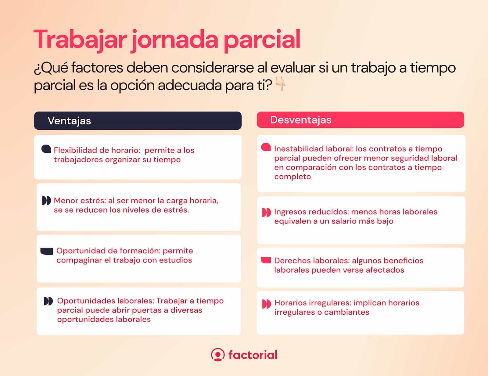 Infografía jornada parcial ventajas y desventajas