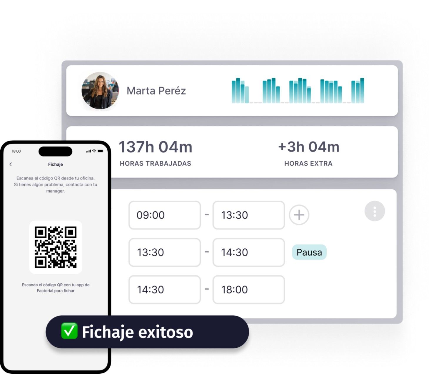 Software de control horario de Factorial en un móvil