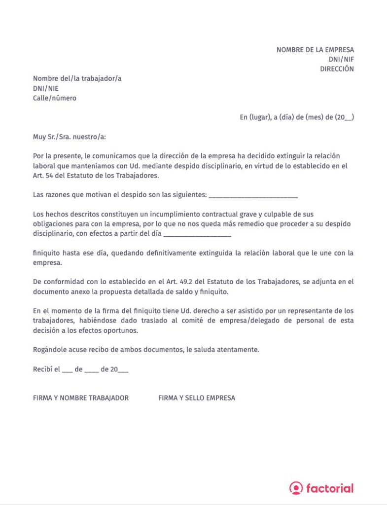 Modelo De Carta De Despido Word