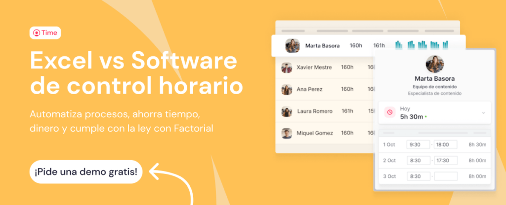 excel vs software de control horario Factorial