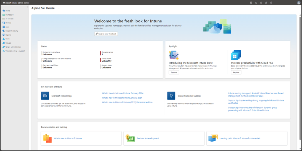 microsoft intune interfaz
