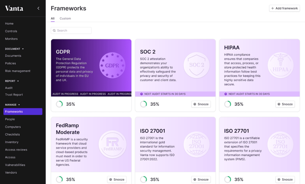 interfaz del software vanta