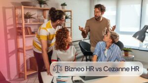 Equipo de trabajo colaborando en una oficina para comparar soluciones de gestión de recursos humanos